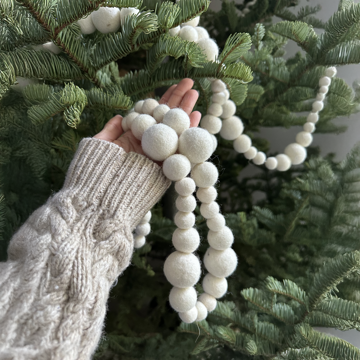 8' Hand-felted Natural Cream Organic Wool Garland