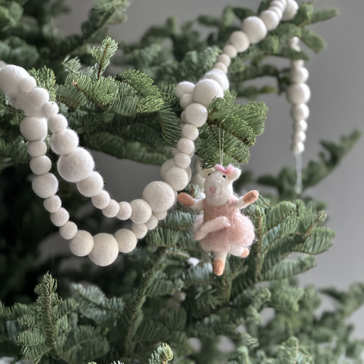 8' Hand-felted Natural Cream Organic Wool Garland
