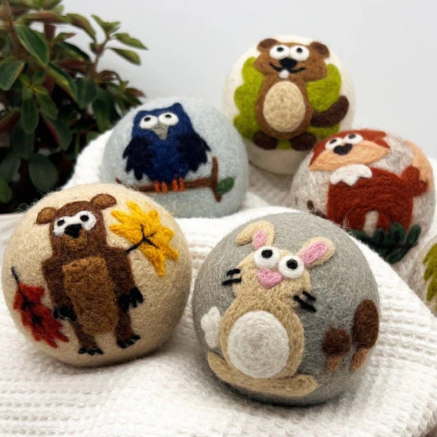 Fluff Ewes "Hedgehog & Homies" Woodland Themed 100% Premium Wool Dryer Balls, 6-pack, Natural Fabric Softener, Eco-Friendly - dryer balls