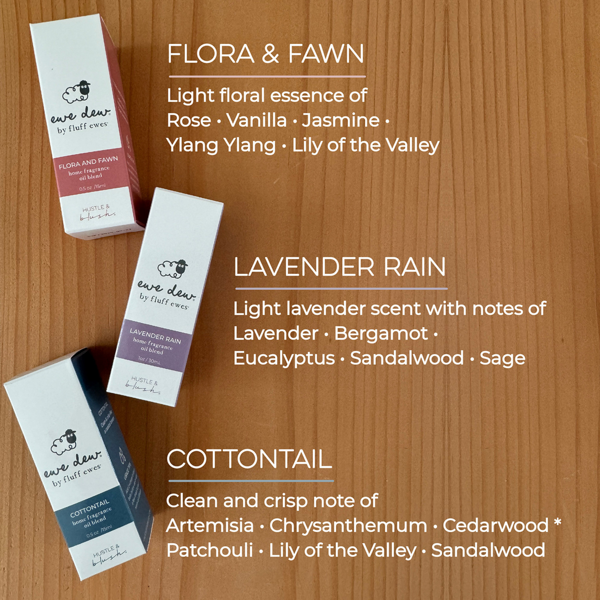 The Ewe Dew by Fluff Ewes Flora & Fawn is a light, fresh floral essential oil blend for wool dryer balls or diffusers—a perfect pairing for laundry, home fragrance, and aromatherapy in a 0.5 fl oz/15mL bottle.