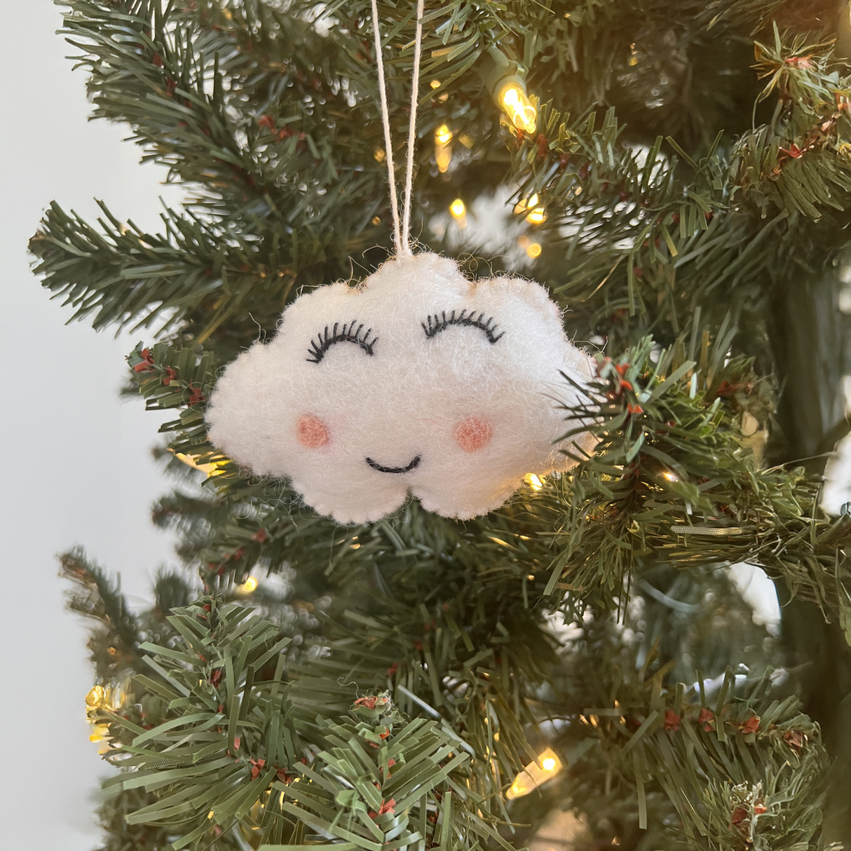 Hand-Stitched Felted Blushing Cloud Ornament
