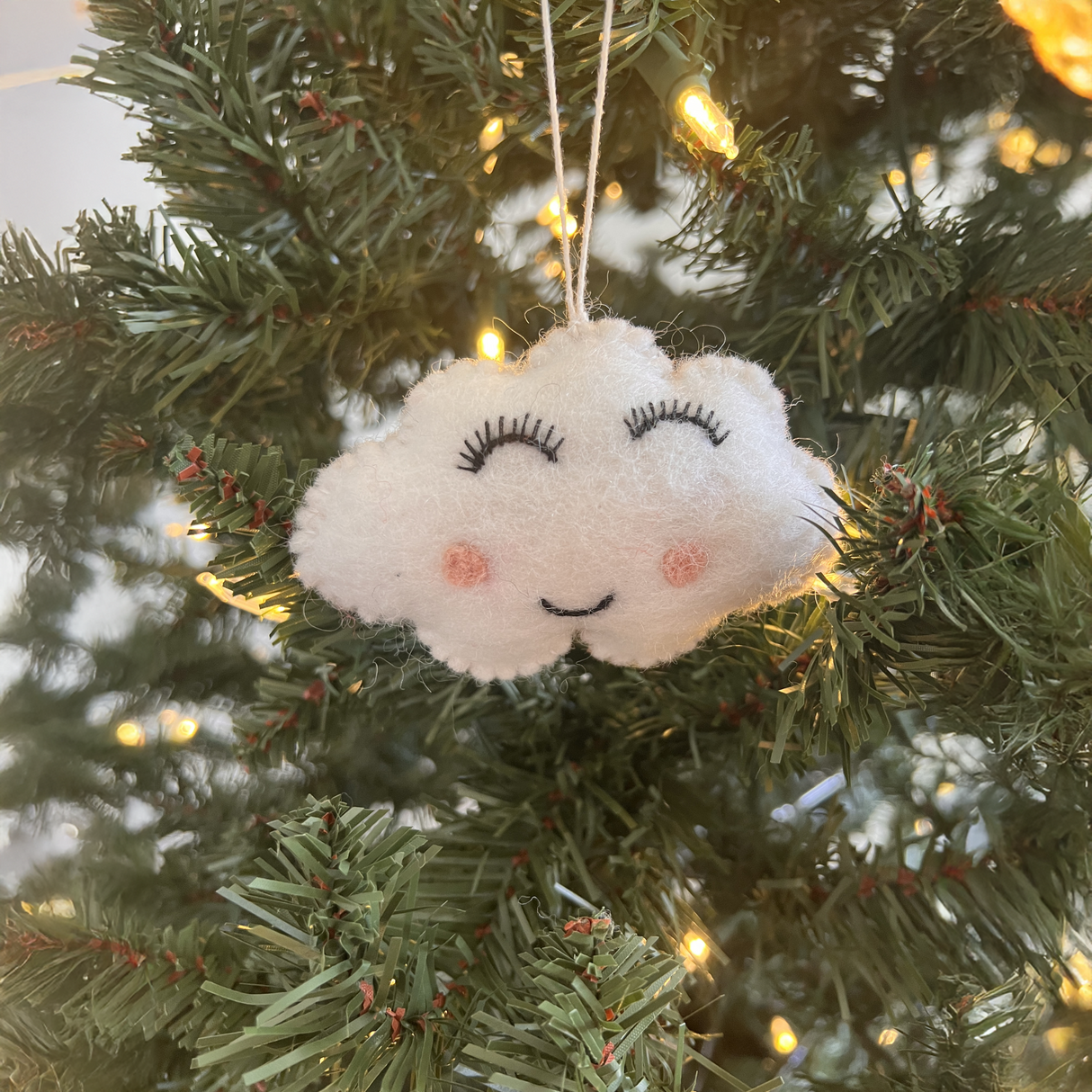 Hand-Stitched Felted Blushing Cloud Ornament