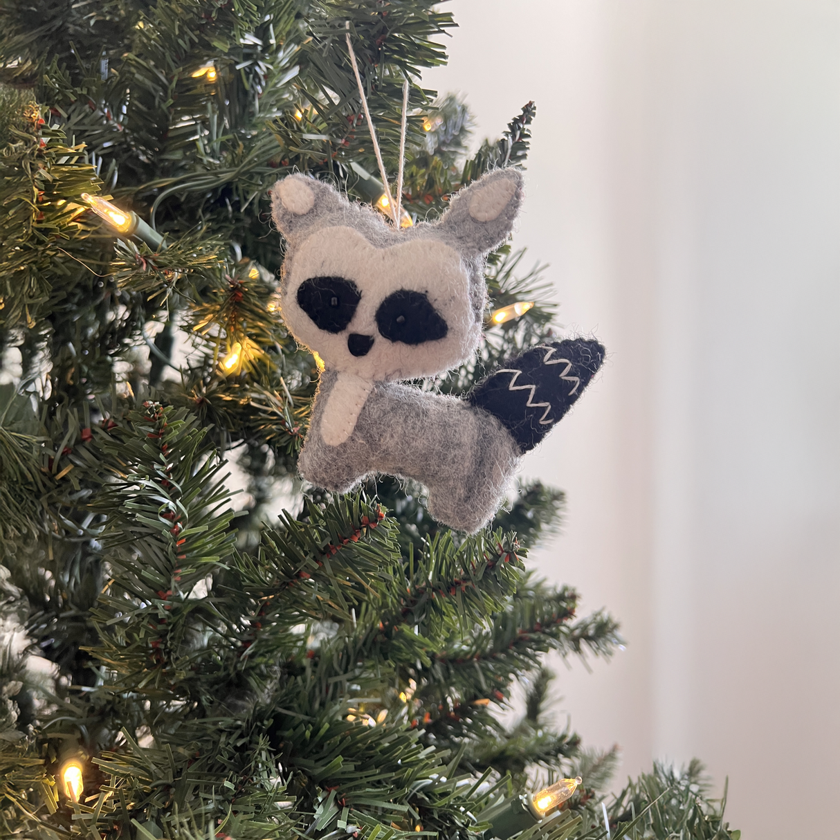 Hand-Stitched Felted Raccoon Ornament