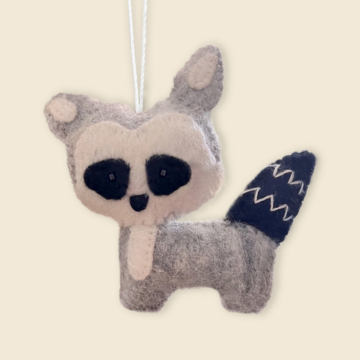 Hand-Stitched Felted Raccoon Ornament