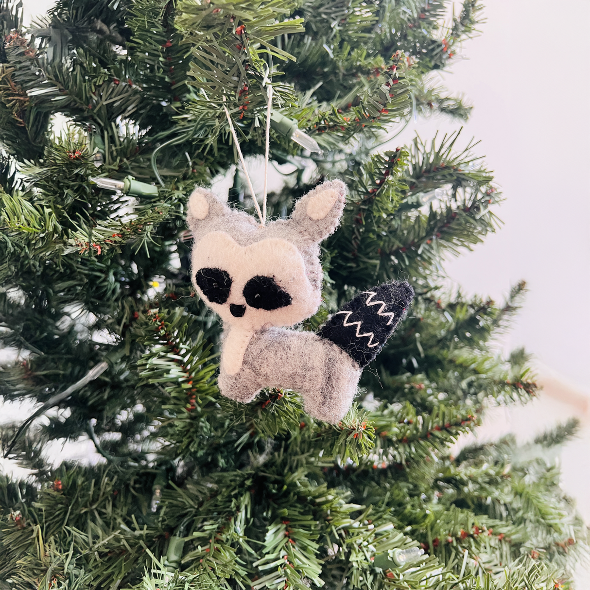 Hand-Stitched Felted Raccoon Ornament
