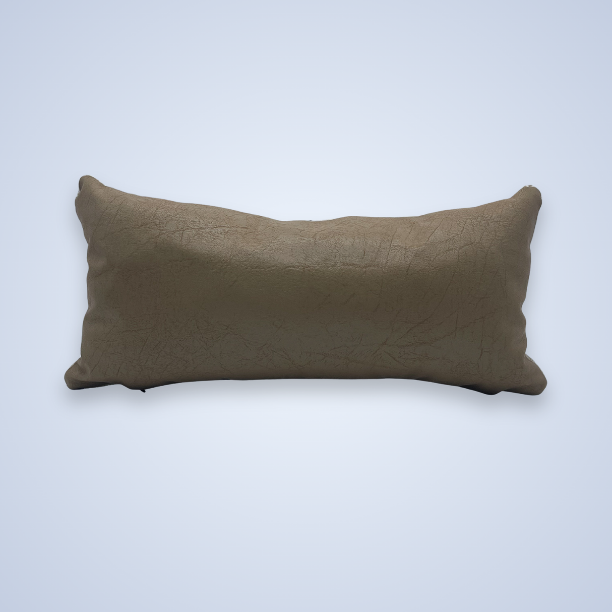 Handwoven Chitki (Crisp) Pillow in rectangular brown, featuring a vegan leather-like texture, shown against a light blue background.