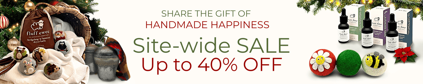 Holiday sale banner with handmade gifts, essential oils, and text: "Site-wide SALE Up to 40% OFF".