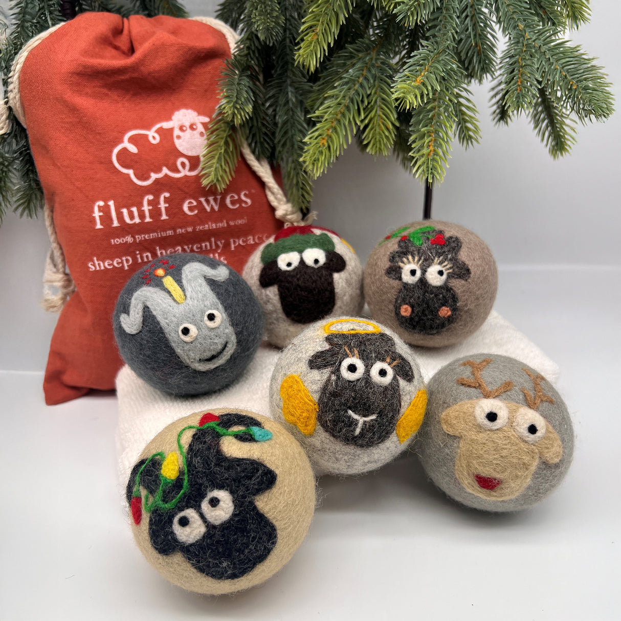 Fluff Ewes Premium XL Dryer Balls: "Sheep in Heavenly Peace" 6 Pack, Holiday Limited Edition