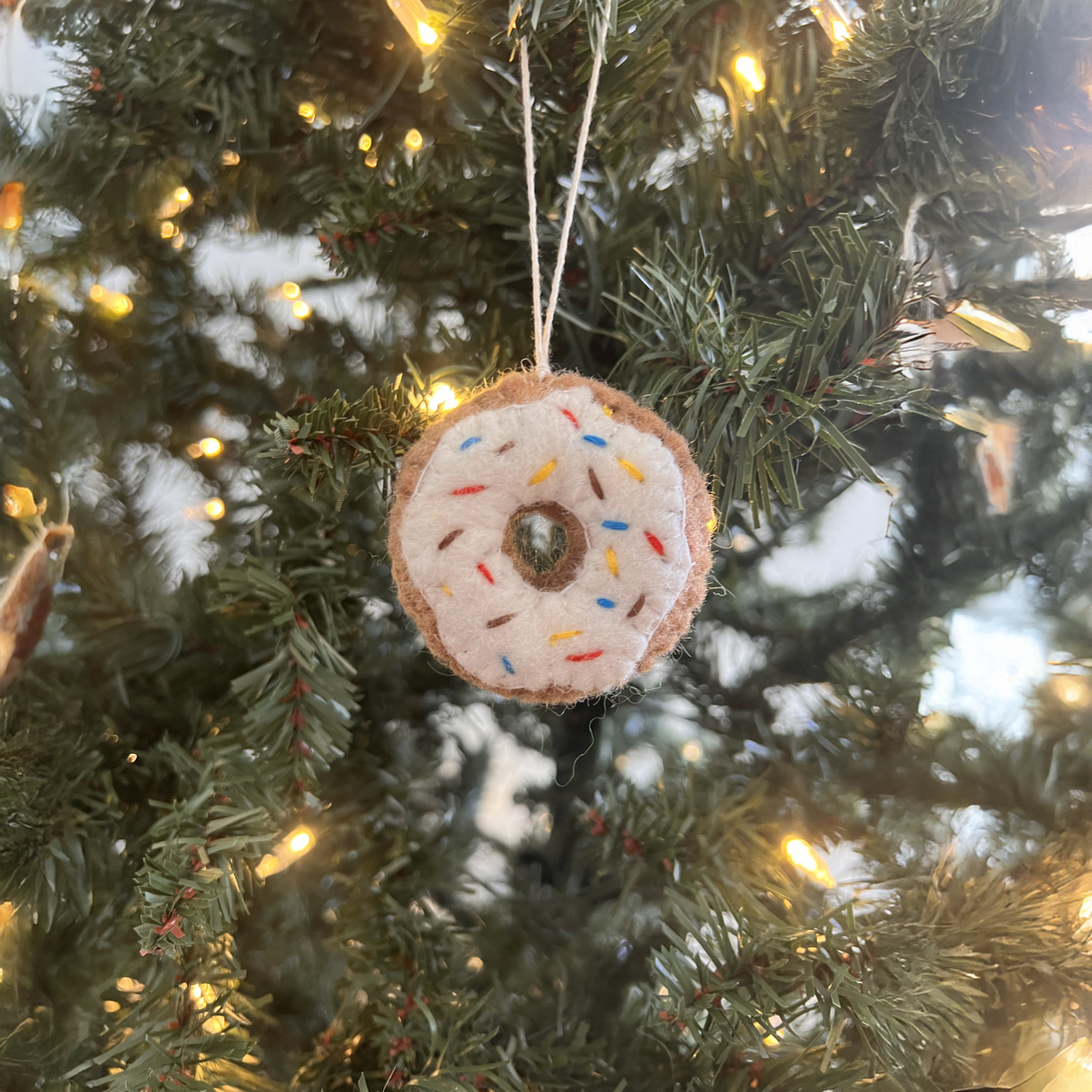Pair of Hand-Stitched Felt Doughnut Ornaments