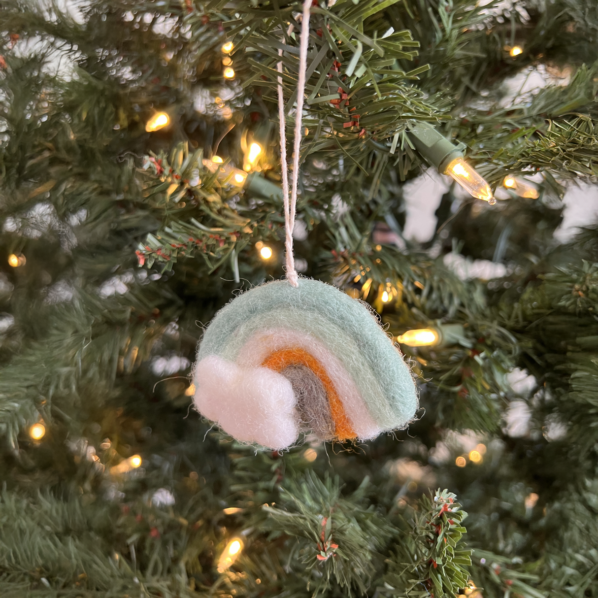 Pair of Hand-Stitched Felted Rainbow Ornaments