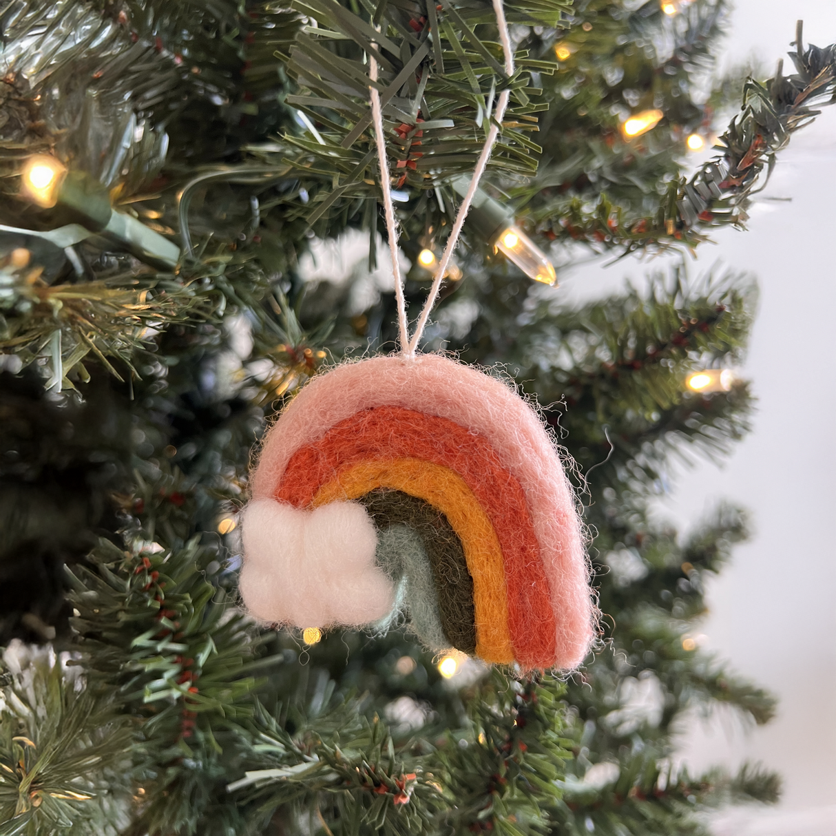 Pair of Hand-Stitched Felted Rainbow Ornaments