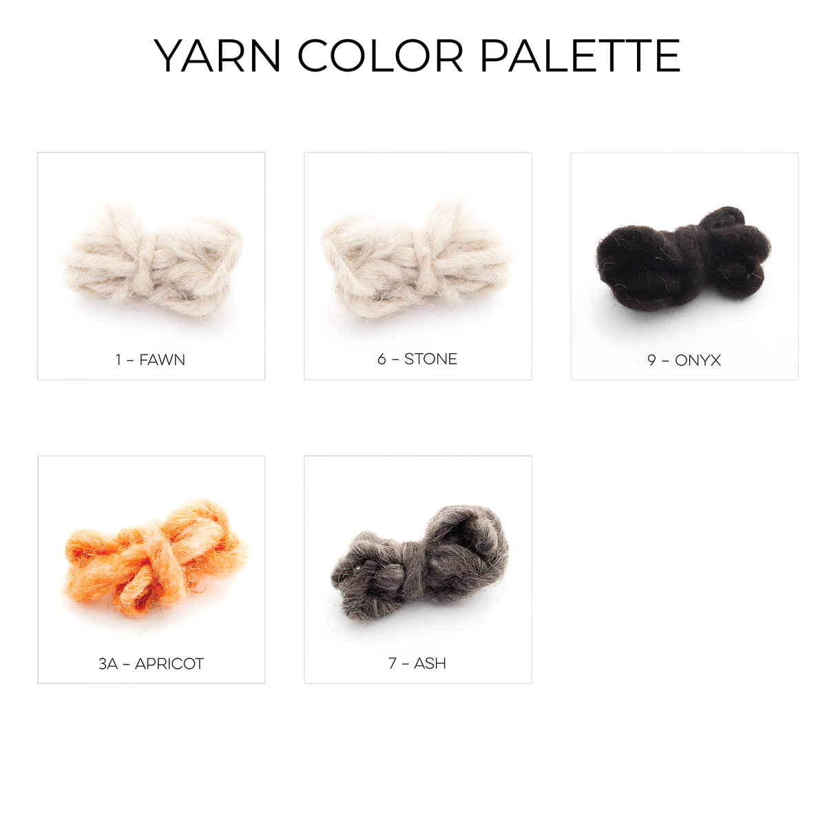 Chudovo (Well) Wool Statement Throw / Baby Blanket features five labeled yarns—fawn, stone, onyx, apricot, and ash—perfect for Ukrainian weaving or crafting a handcrafted blanket from Carpathian sheep wool.