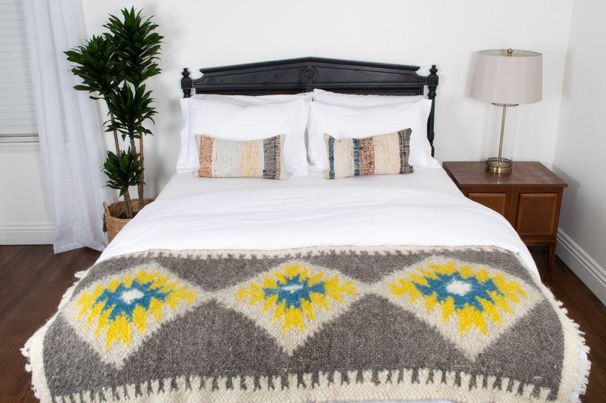 Organic 100% Sheep Wool Bed Runner- Handmade Ukrainian Couch Cover or Bedspread-Carpathian Mountain Collection