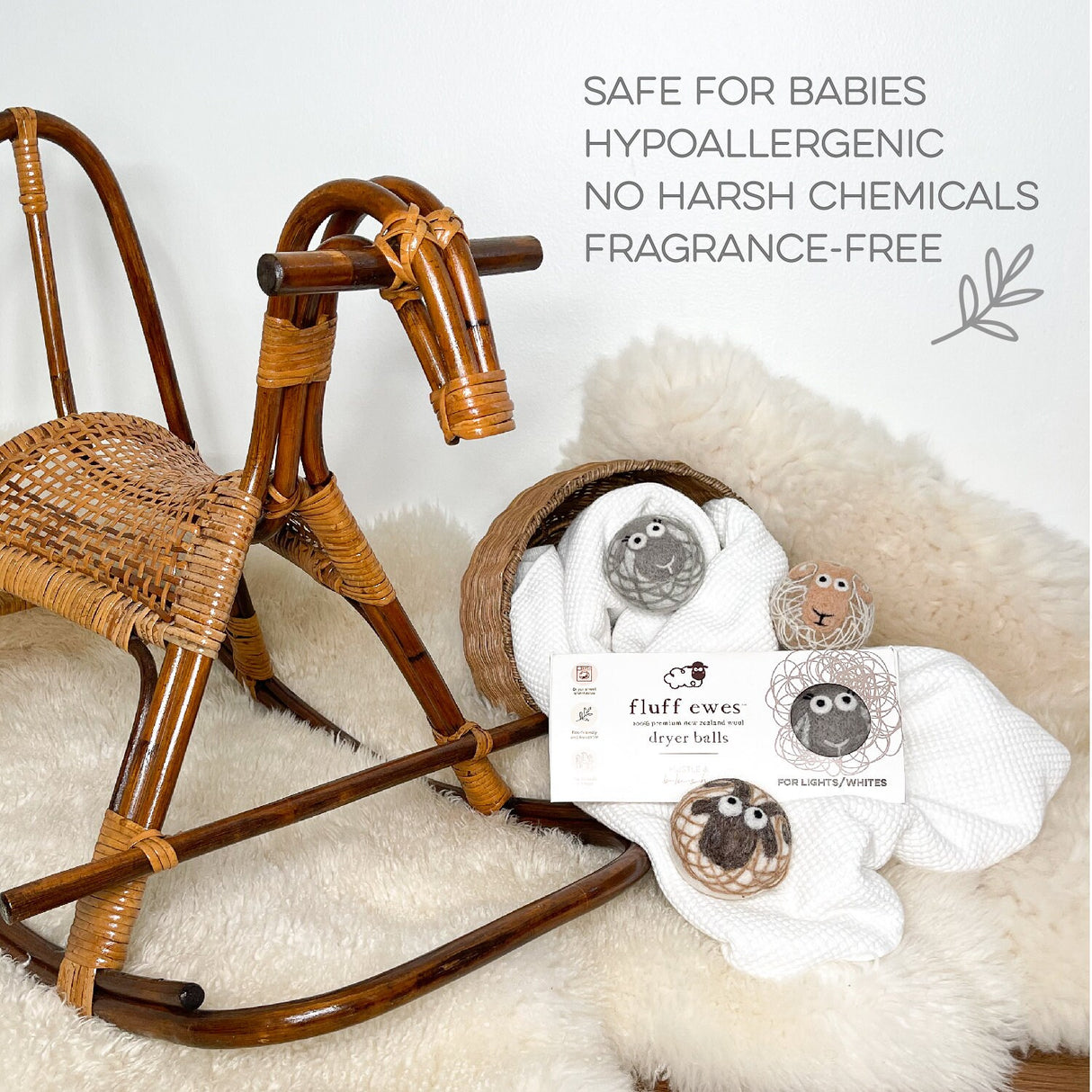 Fluff Ewes 100% Premium Wool Dryer Balls for Whites & Lights 3 pack Natural Fabric Softener, Eco-Friendly