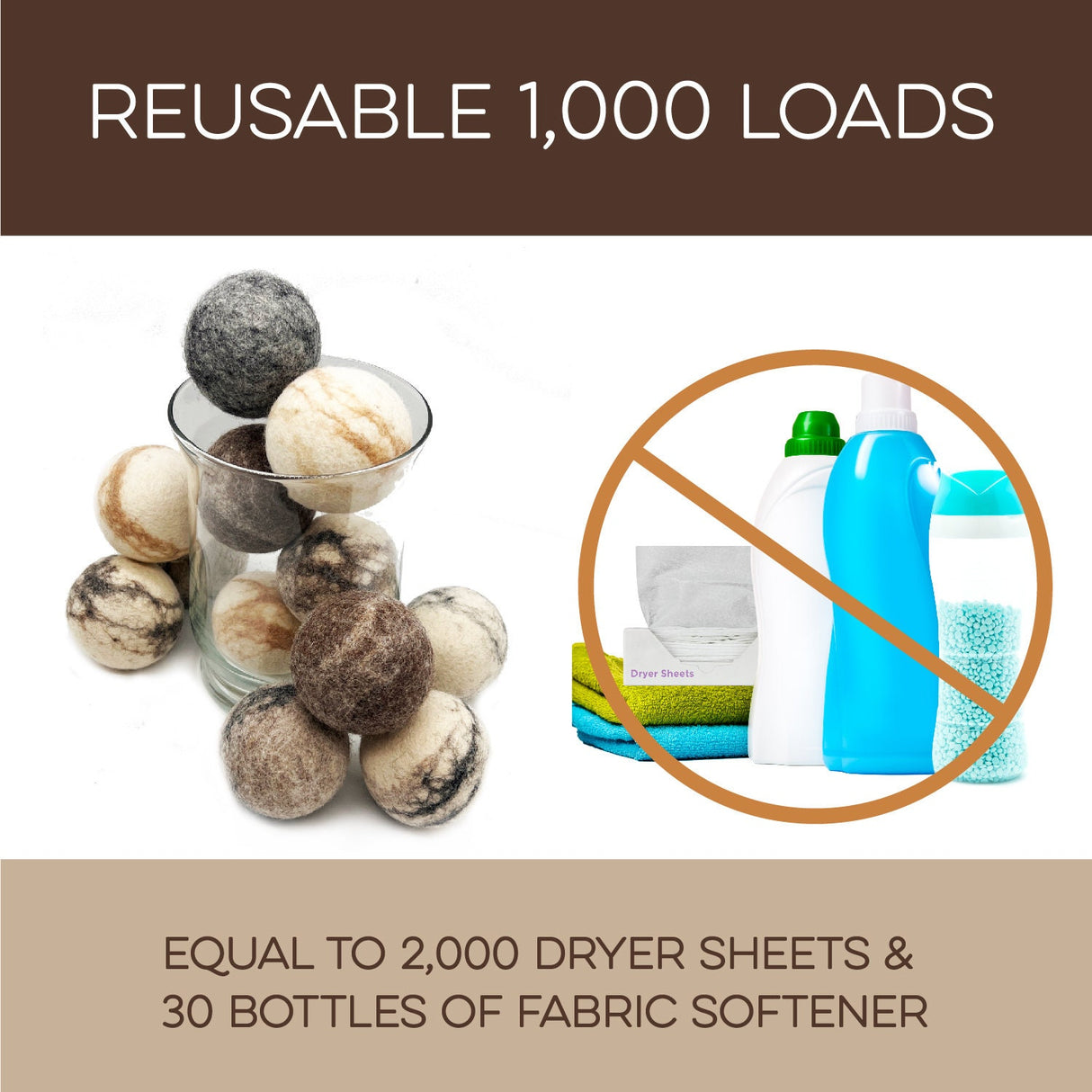 Fluff Ewes "Bag of Marbles" Premium Dryer Balls, DYE-FREE, 100% Natural Marbleized Sheep's Wool