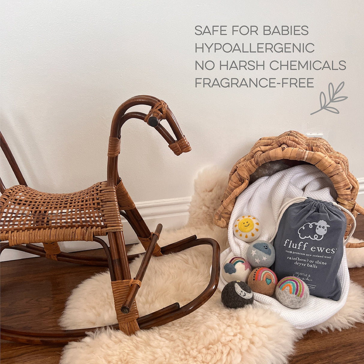 Fluff Ewes "Rain(bow) or Shine" 100% Premium Wool Dryer Balls, 6-pack, Natural Fabric Softener, Eco-Friendly