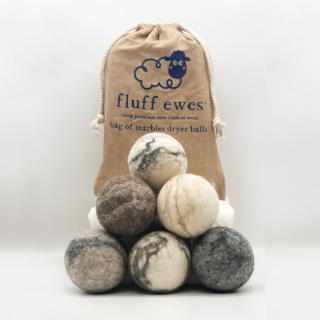 Fluff Ewes "Bag of Marbles" Premium Dryer Balls, DYE-FREE, 100% Natural Marbleized Sheep's Wool