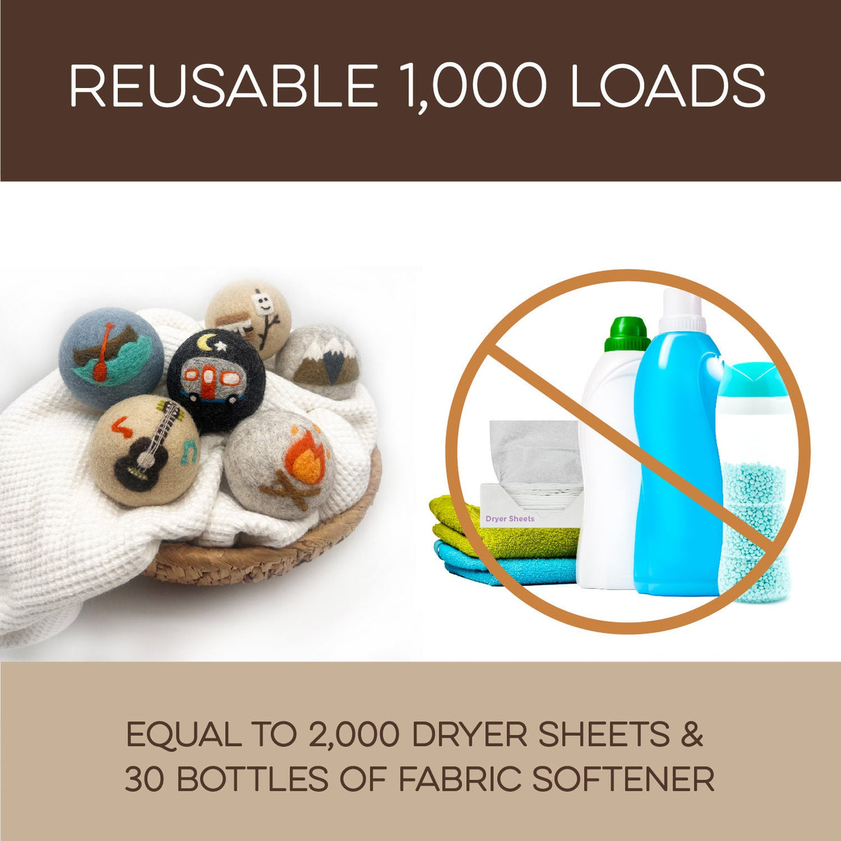 Fluff Ewes "Are we there yet?" Premium Wool Dryer Balls: 6 Pack, Natural Fabric Softener, Eco-friendly