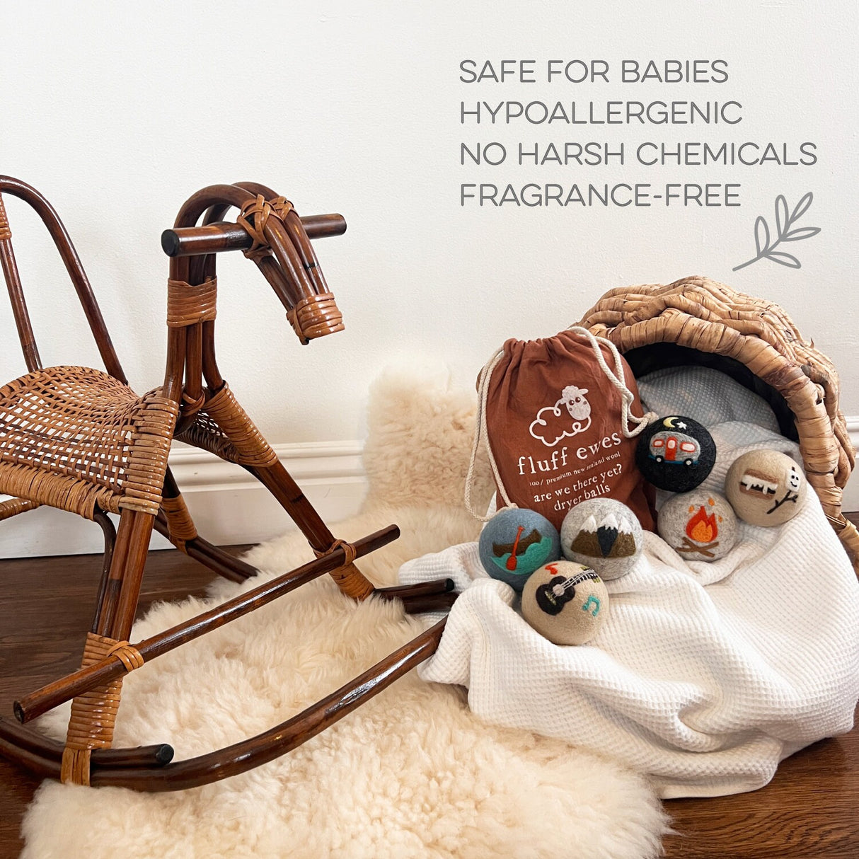 Fluff Ewes "Are we there yet?" Premium Wool Dryer Balls: 6 Pack, Natural Fabric Softener, Eco-friendly