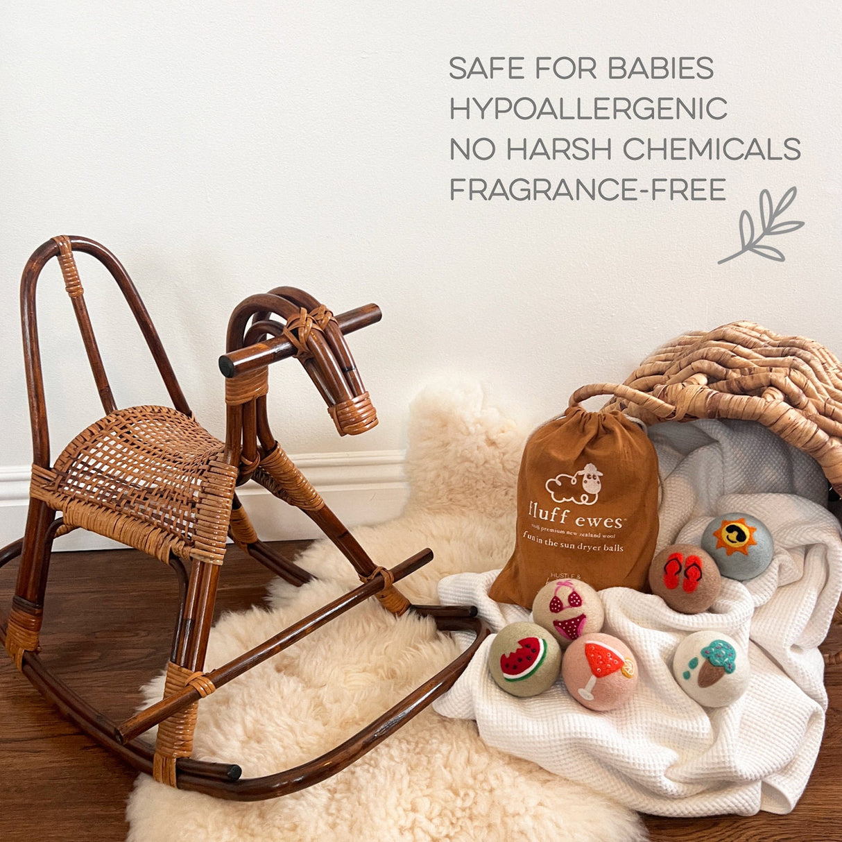 Fluff Ewes "Fun in the Sun" Premium Wool Dryer Balls: 6 Pack, Natural Fabric Softener, Eco-friendly