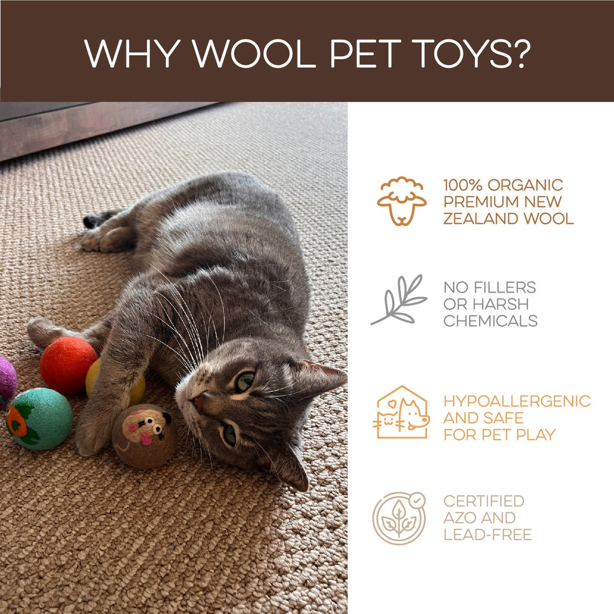 Love Ewe Handmade Felt Pet Toys for Cats, Kittens, Dogs, Small Pets: Planet Friendly, Natural Dye, 3-Pack Butterfly & Dragonfly