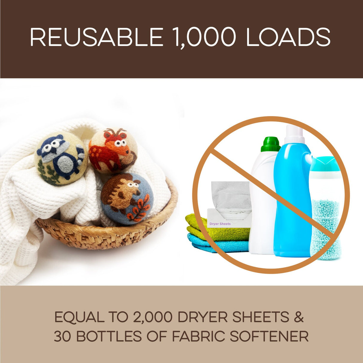 Fluff Ewes "Hedgehog & Homies" Woodland Themed 100% Premium Wool Dryer Balls, 3-pack, Natural Fabric Softener, Eco-Friendly