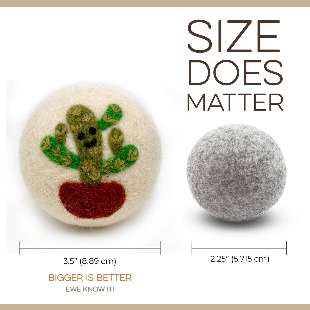 NEW! Fluff Ewes "Kiss my Cactus" premium wool dryer balls, set of 6, Natural Fabric Softener, Wrinkle Reducer, Eco-friendly