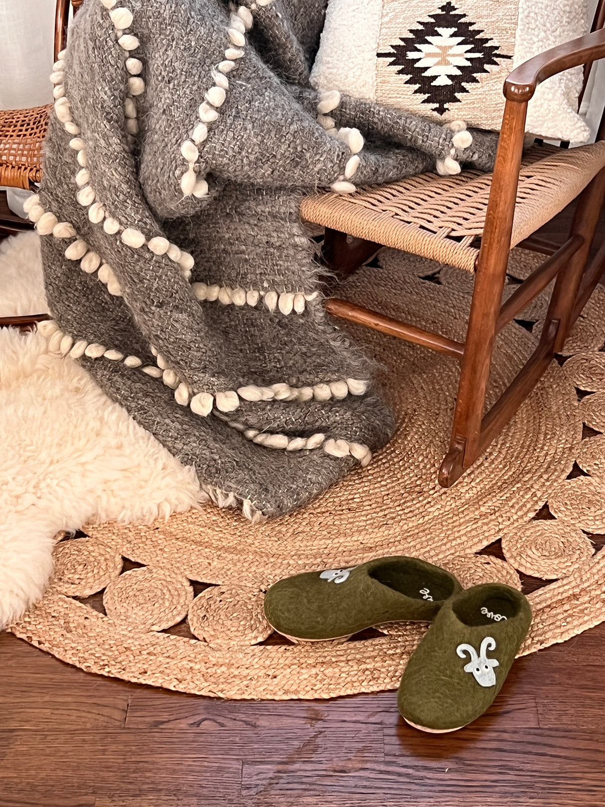 Love Ewe hand-felted organic wool slippers for women or men; Hand-needled, unique designs; Suede sole