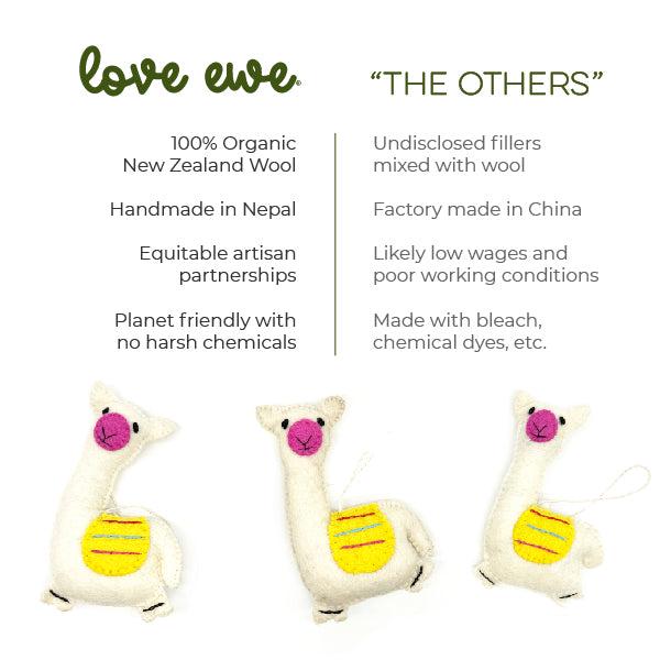 Hand-Stitched Felted Llama Ornament