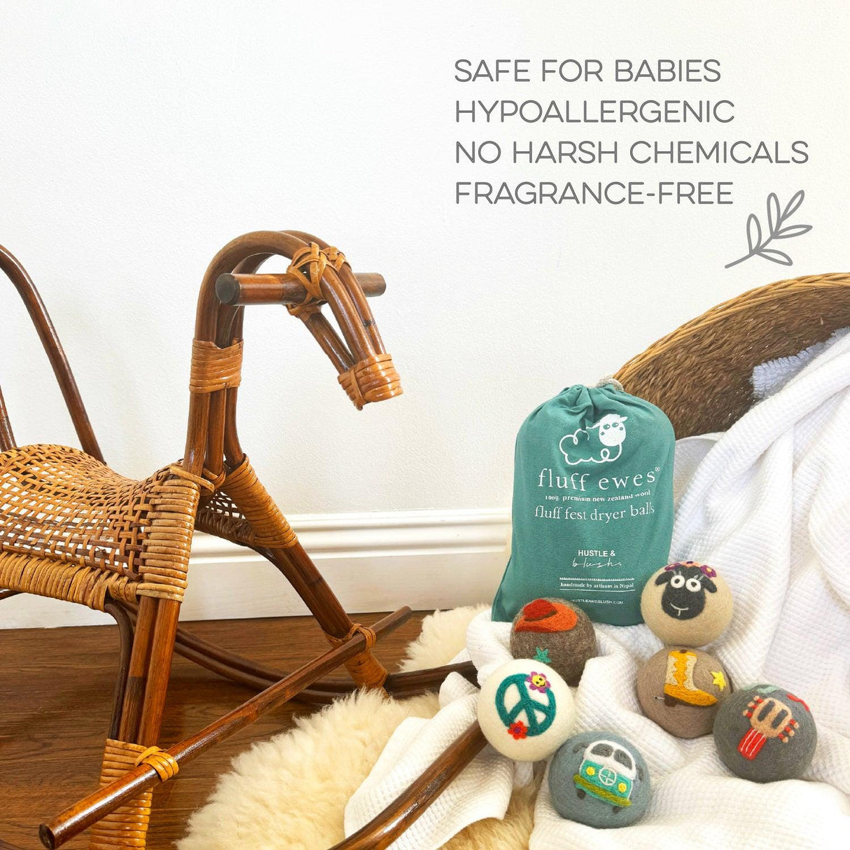 NEW! Fluff Ewes "Fluff Fest," music festival inspired, premium wool dryer balls. 6 pack set