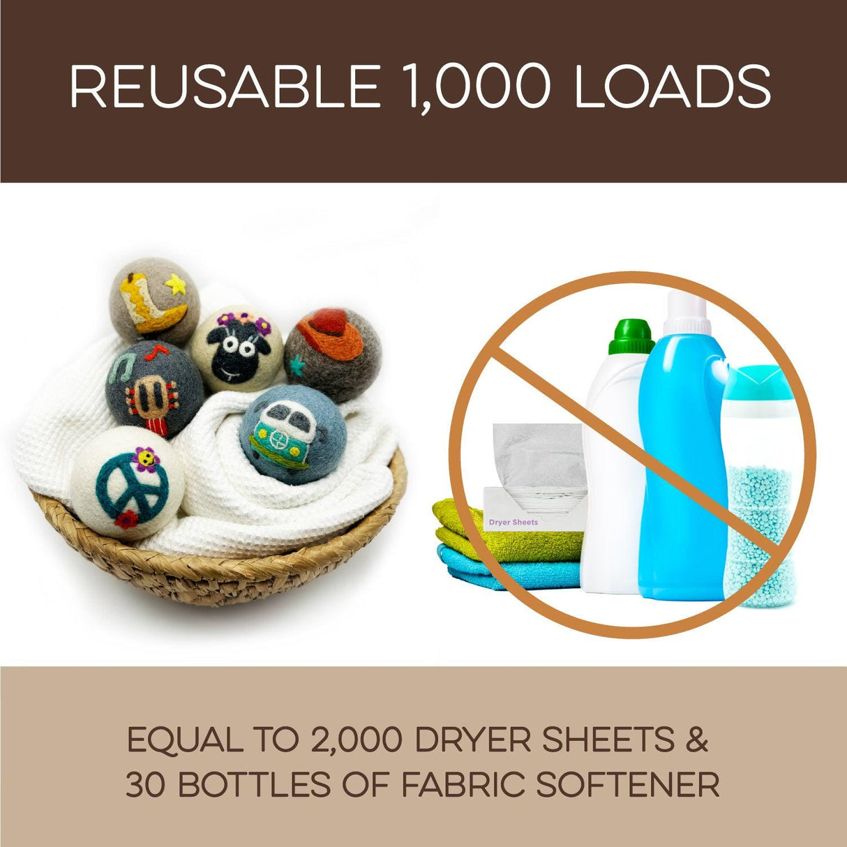 NEW! Fluff Ewes "Fluff Fest," music festival inspired, premium wool dryer balls. 6 pack set