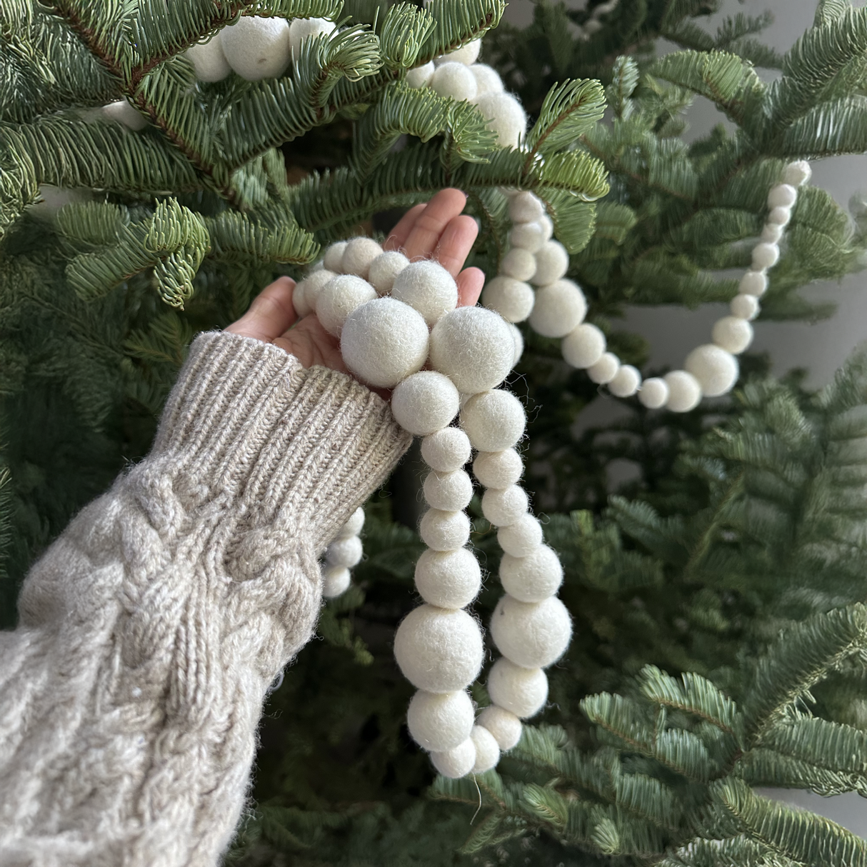 8' Hand-Felted Natural White Wool Garland