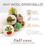 Fluff Ewes "Kiss my Cactus" premium wool dryer balls for laundry: set of 6