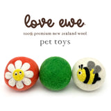 Love Ewe Handmade Felt Pet Toys for Cats, Kittens, Dogs, Small Pets: Planet Friendly, Natural Dye, Pack of 3 Bird/Fish, Cat/Mouse, Duck/Bunny, Butterfly/Dragonfly or Bee/Flower