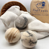 Fluff Ewes "Bag of Marbles" Premium Dryer Balls, DYE-FREE, 100% Natural Marbleized Sheep's Wool - Set of 3