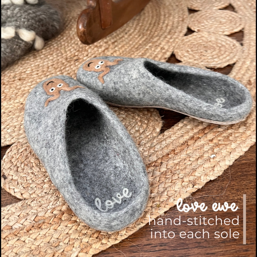 Love Ewe Hand-Felted Organic Wool Slippers for Women (Beau)