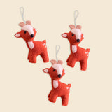 Trio of Hand-Stitched Felted Large Deer Ornaments
