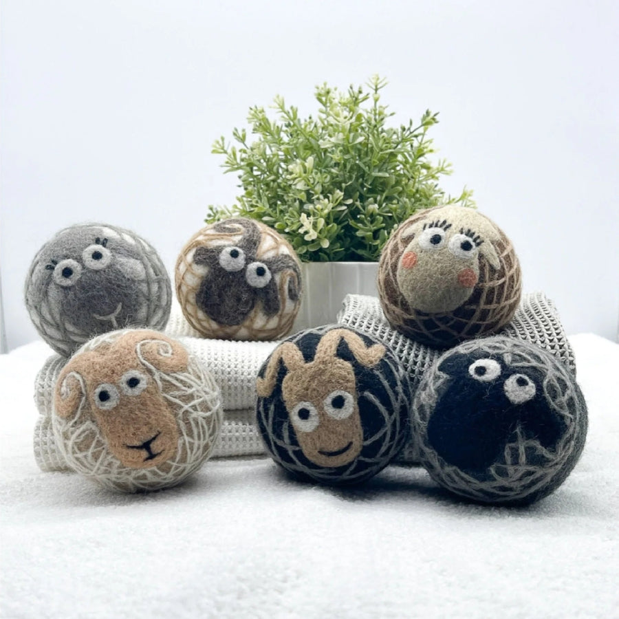 Pair of Fluff Ewes Natural Wool Dryer Balls 3 Pack for Darks & 3 Pack for Lights/Whites Bundle (58 USD value) - Whites/Lights & Darks Dryer Ball Pair