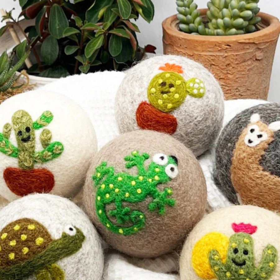 NEW!  Fluff Ewes "Kiss my Cactus" premium wool dryer balls, set of 6, Natural Fabric Softener, Wrinkle Reducer, Eco-friendly - Cactus Dryer Balls
