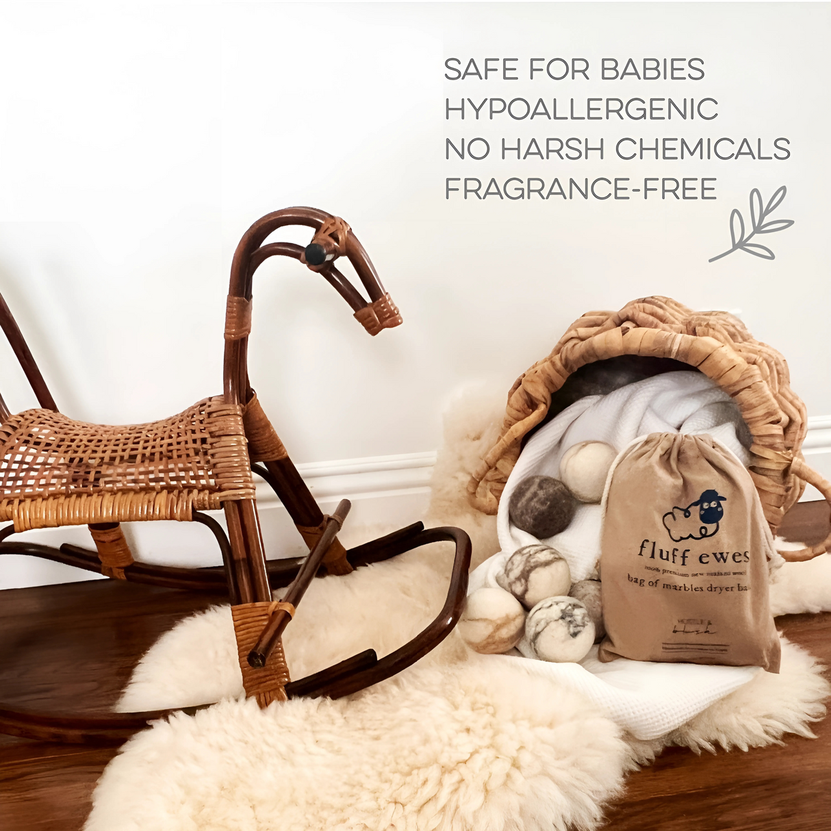 Fluff Ewes "Bag of Marbles" Dye Free Natural Wool Dryer Balls for Laundry: Set of 3 or 6