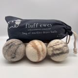 Fluff Ewes "Bag of Marbles" Dye Free Natural Wool Dryer Balls for Laundry: Set of 3 or 6