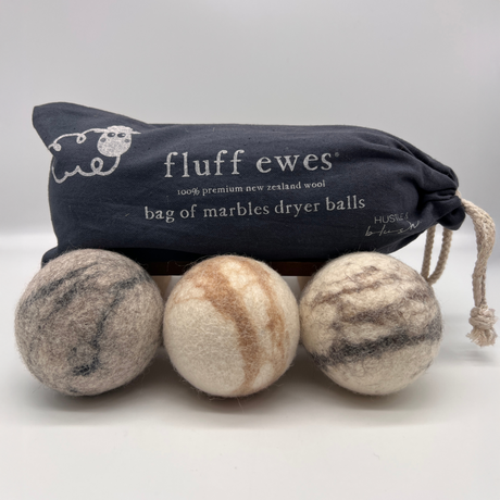 Fluff Ewes "Bag of Marbles" DYE FREE natural wool dryer balls for laundry: set of 3 or 6