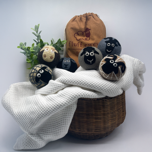 Fluff Ewes "Classics" premium wool dryer balls for laundry: 6 pack set