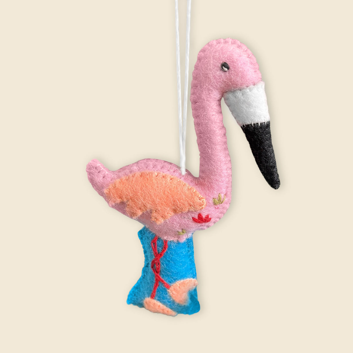 Hand-Stitched Felted Flamingo Ornament