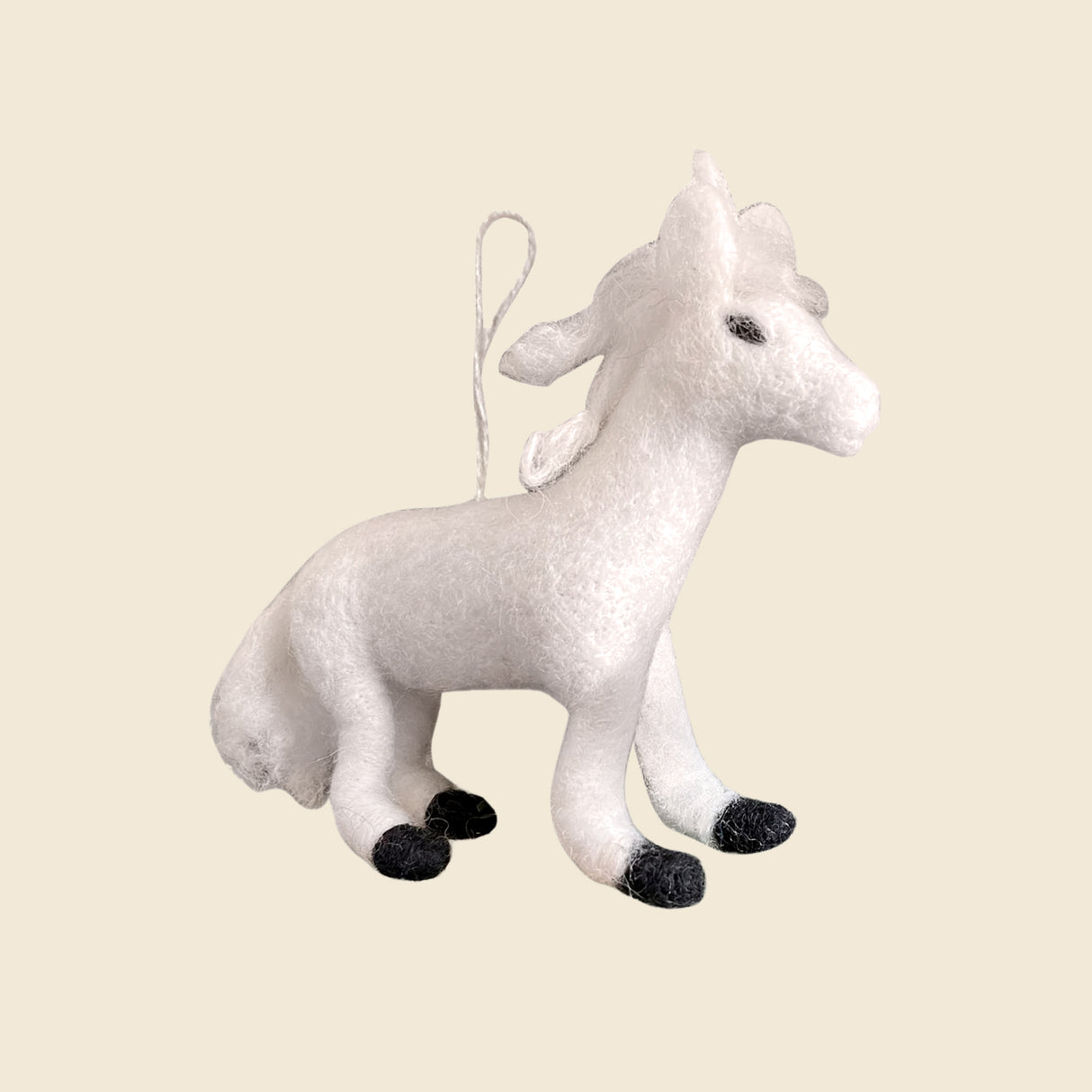 Hand-Stitched Felted Large White Prancing Unicorn Ornament