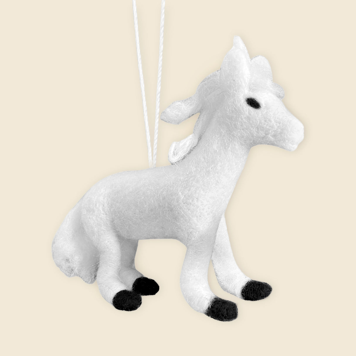 Hand-Stitched Felted Large White Prancing Unicorn Ornament