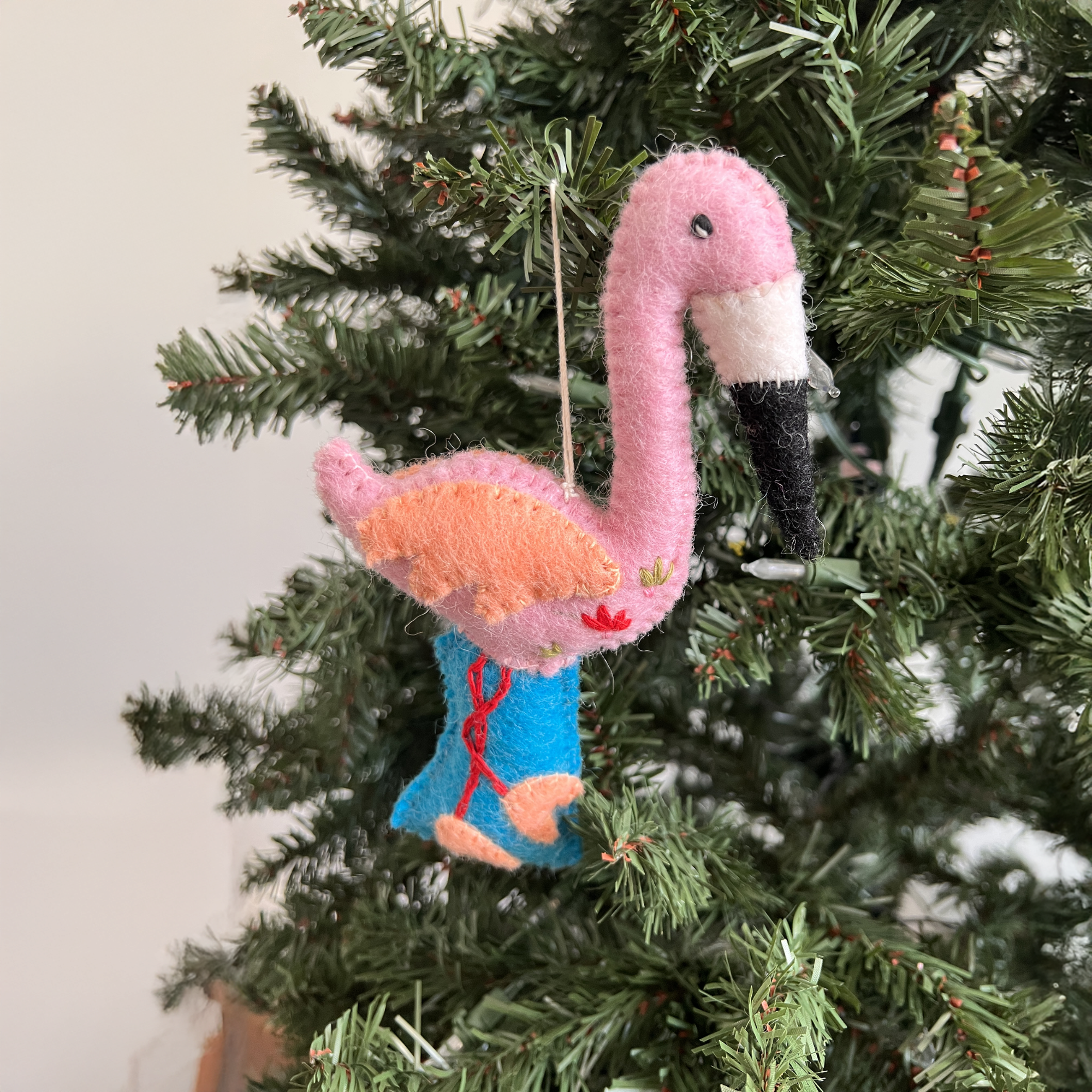 Hand-Stitched Felted Flamingo Ornament