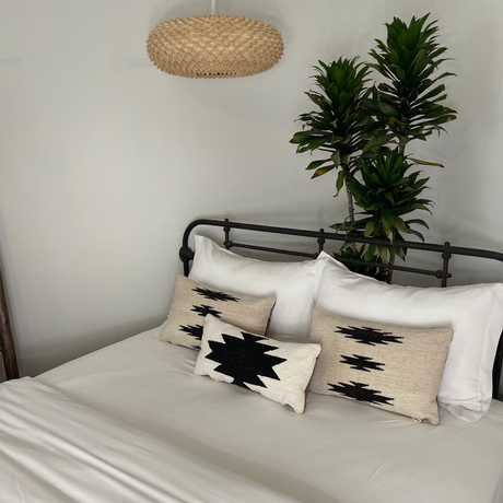 Handwoven Chysto (Pure) Hand-woven Wool & Vegan Leather Throw / Lumbar Pillow