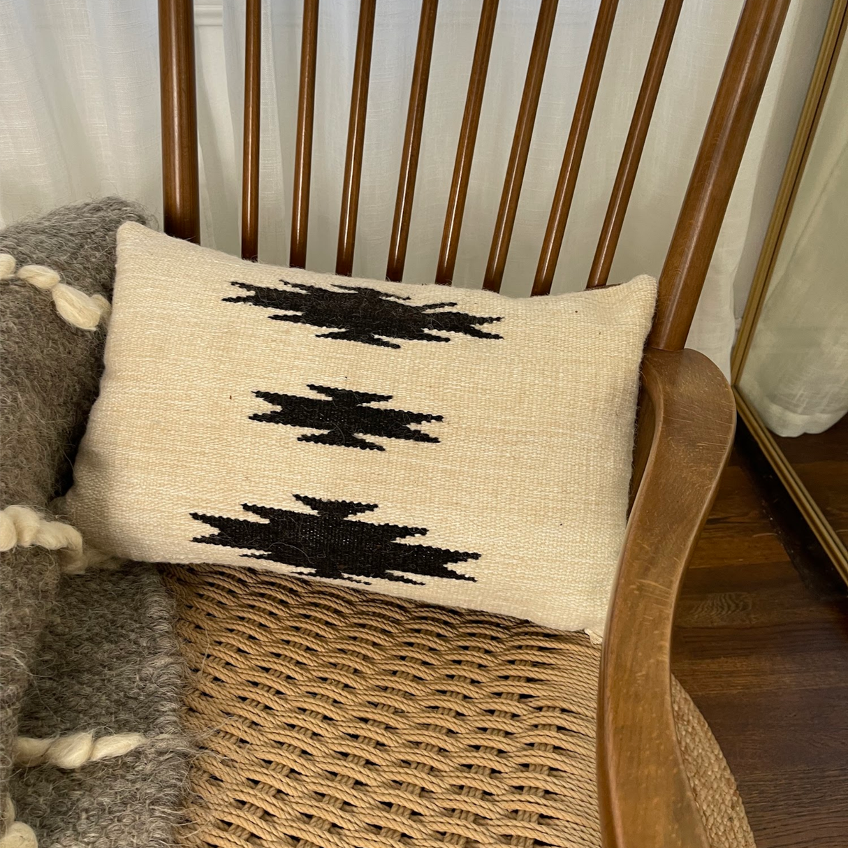 Handwoven Chysto (Pure) Hand-woven Wool & Vegan Leather Throw / Lumbar Pillow