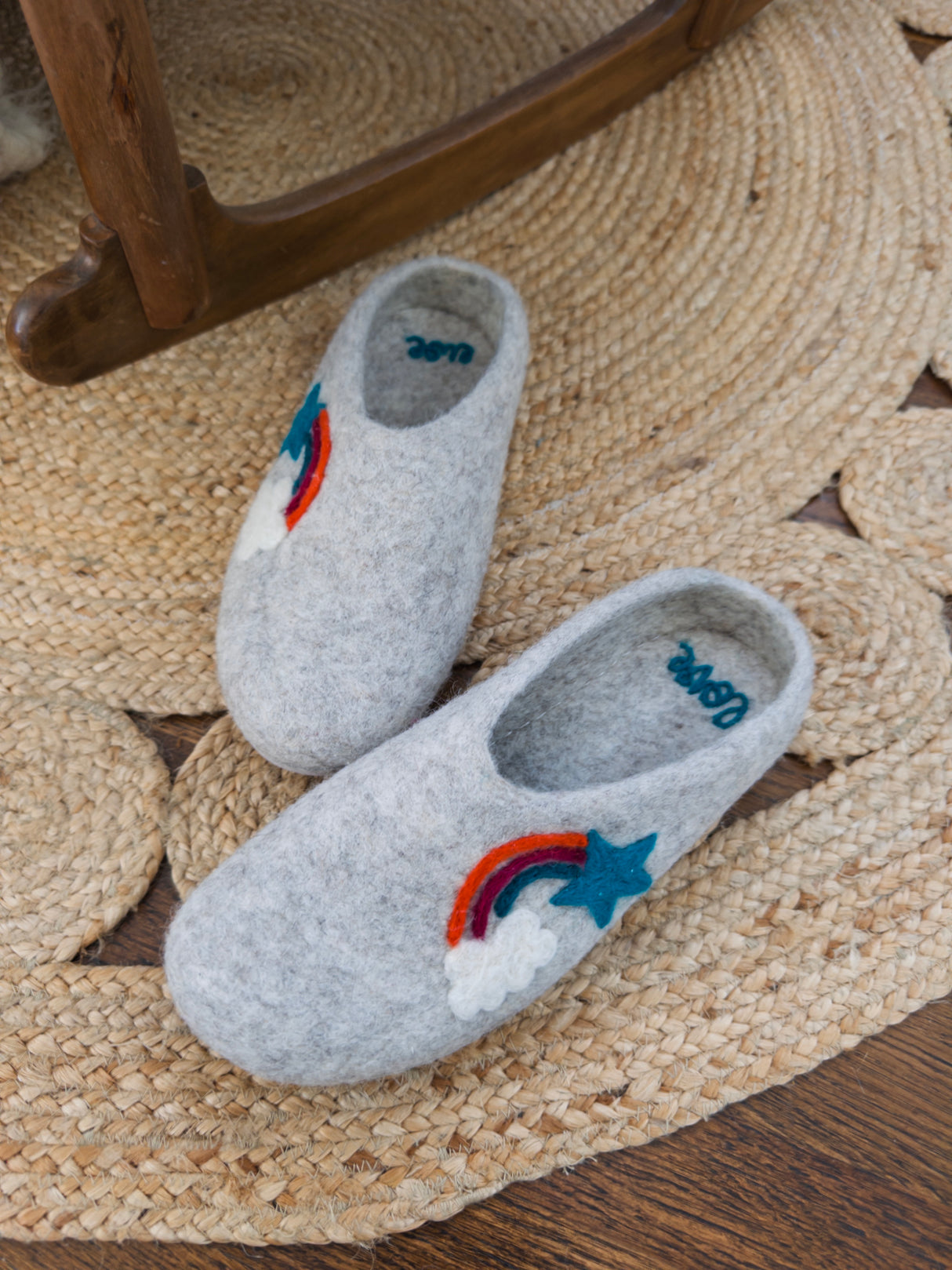 Love Ewe Hand-Felted Organic Wool Slippers for Women (Rainbow)